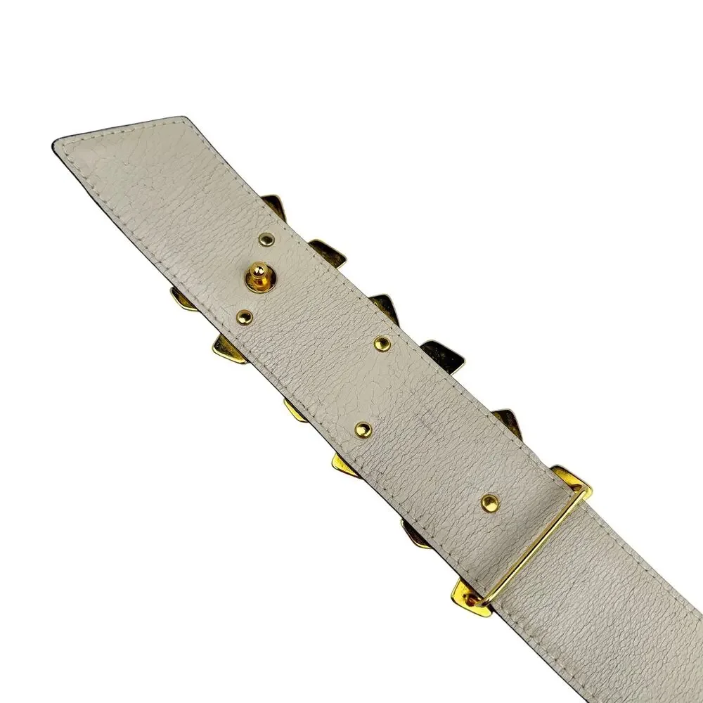 Vintage By Paloma Picasso Leather Belt Gold Triple X Hardware Cream Sz 75